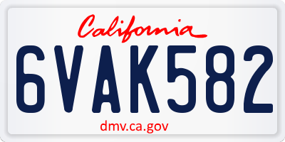 CA license plate 6VAK582