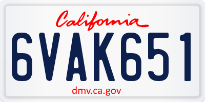 CA license plate 6VAK651