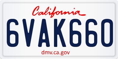 CA license plate 6VAK660