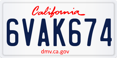 CA license plate 6VAK674