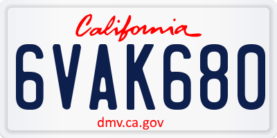 CA license plate 6VAK680