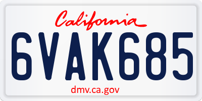 CA license plate 6VAK685