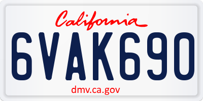 CA license plate 6VAK690
