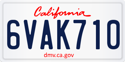 CA license plate 6VAK710