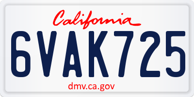 CA license plate 6VAK725