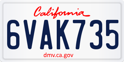 CA license plate 6VAK735