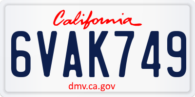 CA license plate 6VAK749