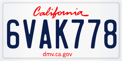 CA license plate 6VAK778