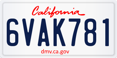 CA license plate 6VAK781