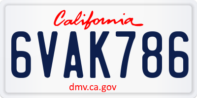 CA license plate 6VAK786