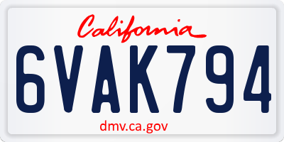 CA license plate 6VAK794