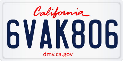 CA license plate 6VAK806