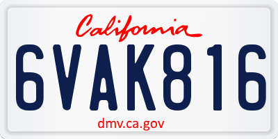 CA license plate 6VAK816