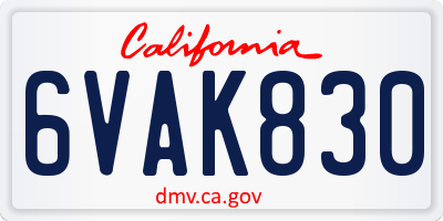 CA license plate 6VAK830