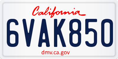 CA license plate 6VAK850