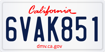 CA license plate 6VAK851