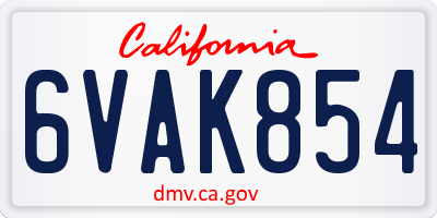 CA license plate 6VAK854