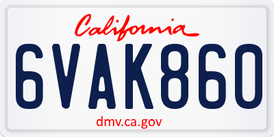 CA license plate 6VAK860