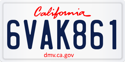 CA license plate 6VAK861