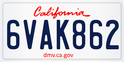 CA license plate 6VAK862