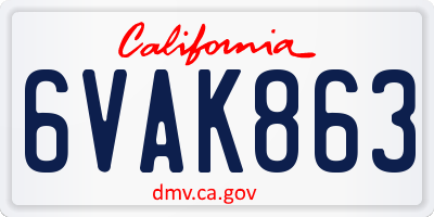CA license plate 6VAK863