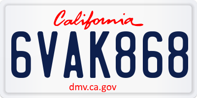 CA license plate 6VAK868