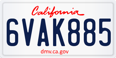 CA license plate 6VAK885