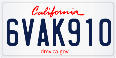 CA license plate 6VAK910