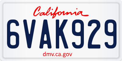 CA license plate 6VAK929