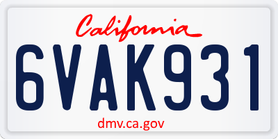 CA license plate 6VAK931