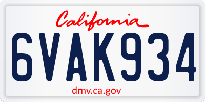 CA license plate 6VAK934