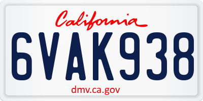CA license plate 6VAK938