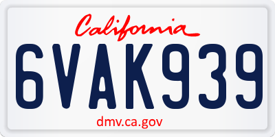 CA license plate 6VAK939