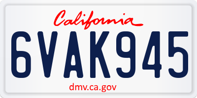 CA license plate 6VAK945