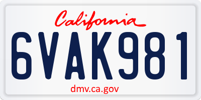 CA license plate 6VAK981