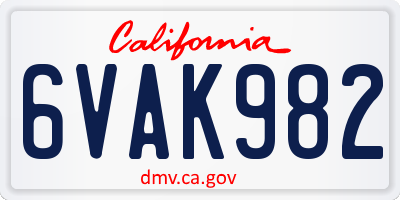 CA license plate 6VAK982