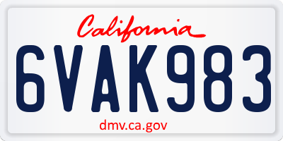 CA license plate 6VAK983
