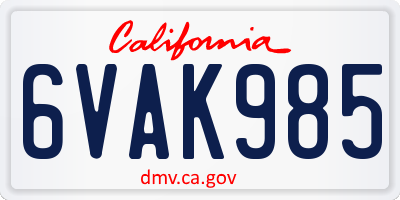 CA license plate 6VAK985