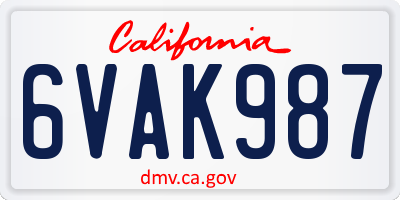 CA license plate 6VAK987