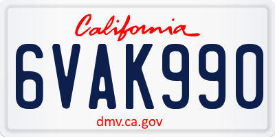 CA license plate 6VAK990