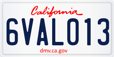 CA license plate 6VAL013