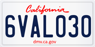 CA license plate 6VAL030