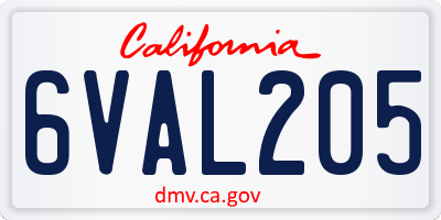 CA license plate 6VAL205