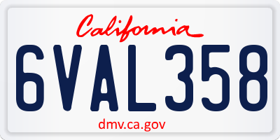 CA license plate 6VAL358