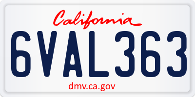 CA license plate 6VAL363