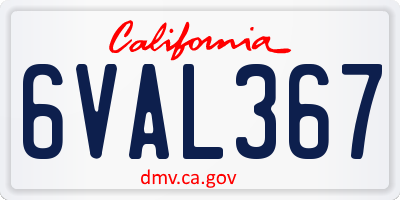 CA license plate 6VAL367