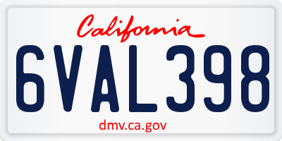 CA license plate 6VAL398