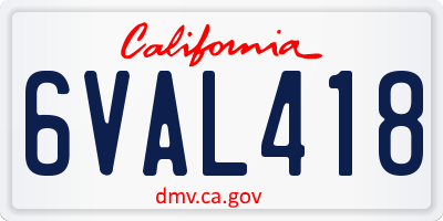 CA license plate 6VAL418