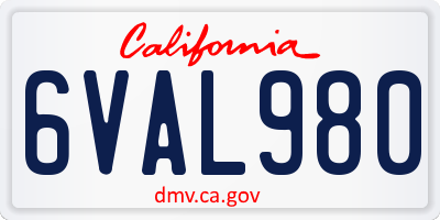 CA license plate 6VAL980