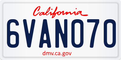 CA license plate 6VAN070